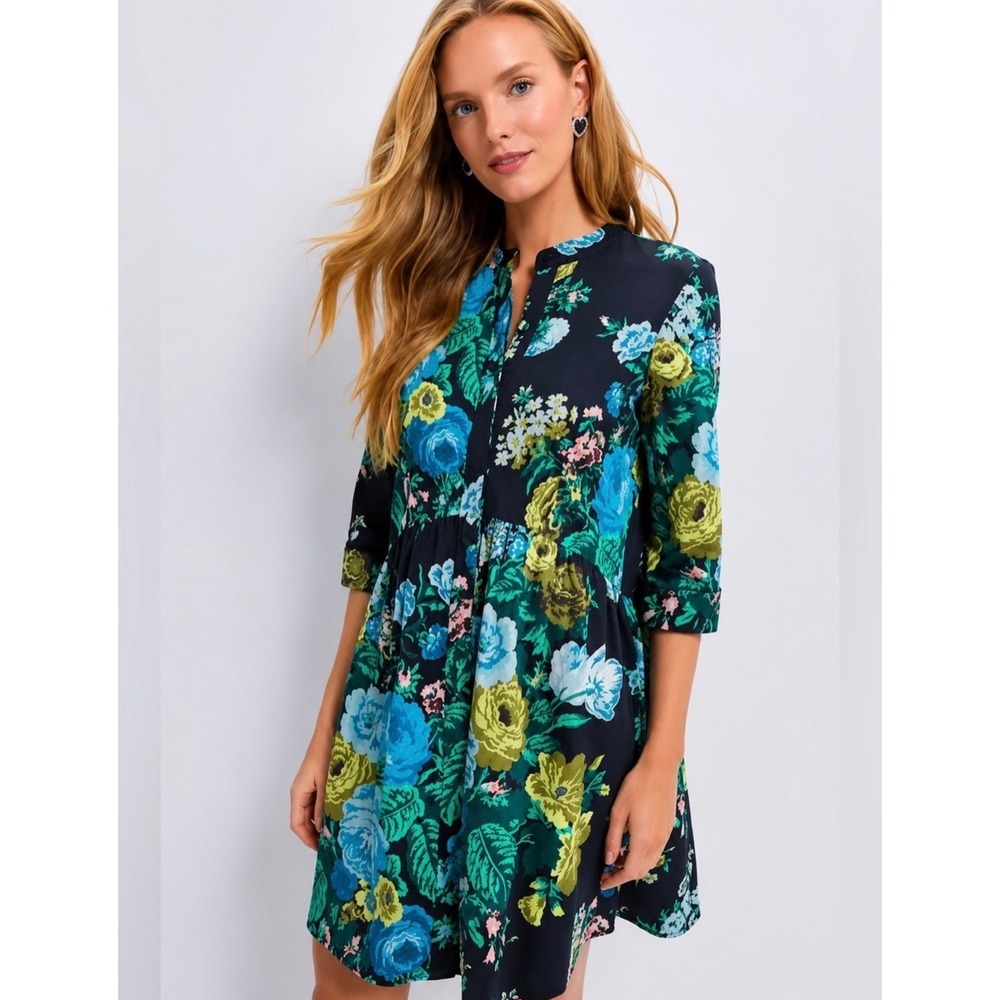 Tuckernuck Verdant Floral Pierce Drop Waist Dress Black Blue